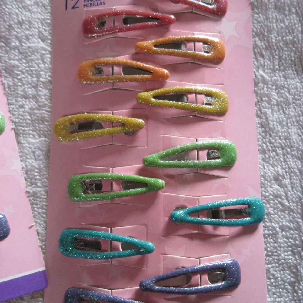 12 Goody Girls Colorful Glitter Coated Epoxy Covering Metal Hair Snap Clips 2004